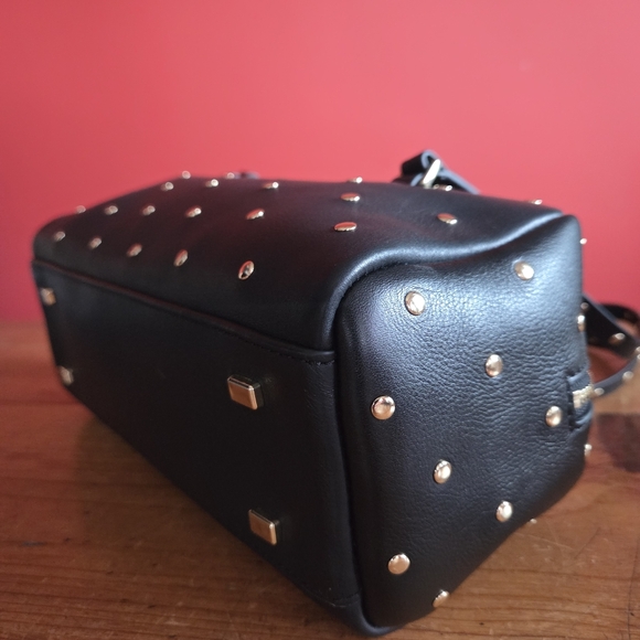 J. Crew Delphine Leather Studded Shoulder Bag Handbag Black Gold Tone Hardware - Picture 7 of 14